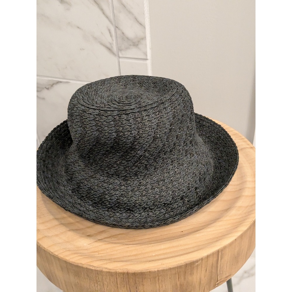 Eric Javits New York Black Packable‎ Woven Straw Bucket Sun Hat - Picture 1 of 5